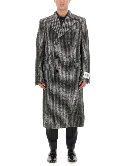 Dolce & Gabbana Double-breasted Wool Houndstooth Coat In Gray