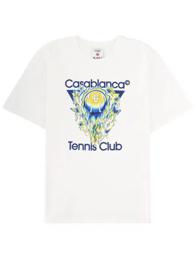 Casablanca Men White Crewneck T-shirt With Logo Print On The Front In Cotton Man