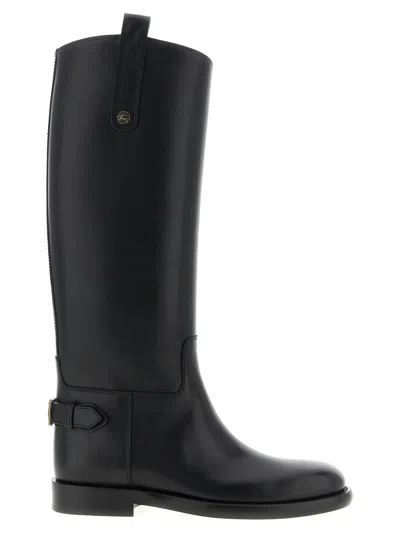 Burberry Knee-high Cavalier Leather Boots For Women In Black