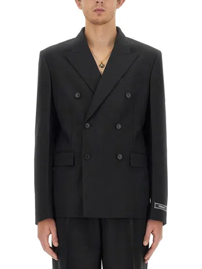 Versace Double-breasted Wool Blazer In Black