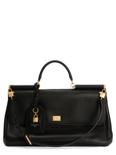 Dolce & Gabbana Black Handbag With Padlock Detail And Adjustable And Removable Shoulder Strap In Leather Woman In Black