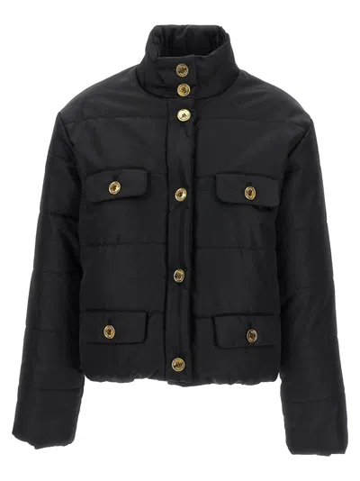Moschino Logo Button Down Jacket In Black