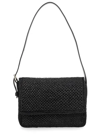 Manebi Shoulder Bag Adjustable Strap Woven Texture In Black