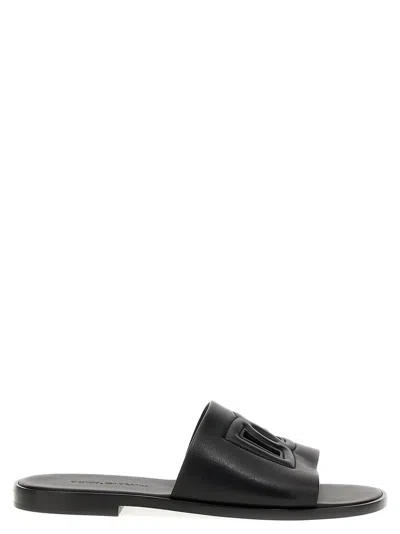 Dolce & Gabbana Black Sandals With Dg Logo Cut-out In Leather Man In Black