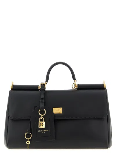 Dolce & Gabbana Black Handbag With Padlock Detail And Adjustable And Removable Shoulder Strap In Leather Woman In Purple
