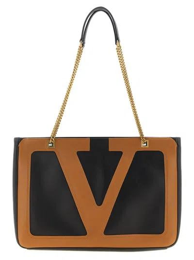 Valentino Garavani Black Nappa Leather Small Viva Superstar Shoulder Bag In Multi
