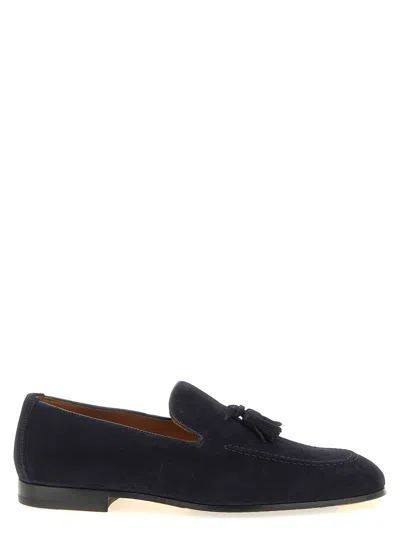 Doucal's Navy Blue Solid Adler Loafers In Blue