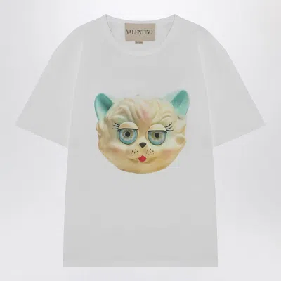 Valentino Cotton T-shirt With Le Chat De La Maison Print In White