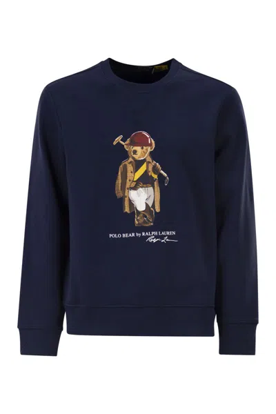Polo Ralph Lauren Long Sleeve Fleece Society Bear Crewneck Sweatshirt In Multi