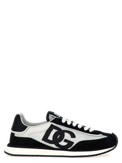 Dolce & Gabbana Aria White And Black Running Sneakers With Logo Detail In Suede And Tech Fabric Man In Multi