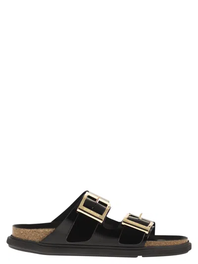 Birkenstock Arizona Droplet Buckle Shiny Leather Sandals In Multi