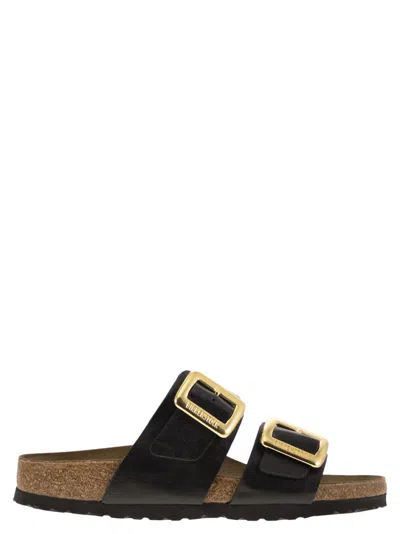Birkenstock Arizona Droplet Buckle Shiny Leather Sandals In Multi