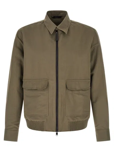 Brioni Green Solid Jacket In Brown