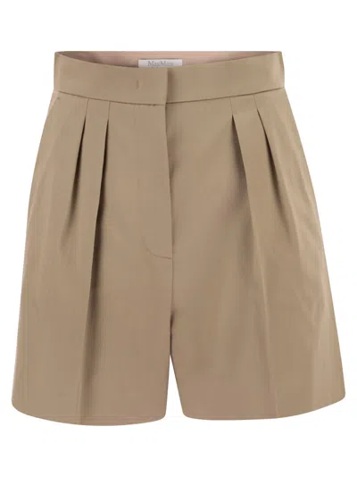 Max Mara Khaki Green Stretch Cotton Satin Mxmtabacco Shorts In Brown