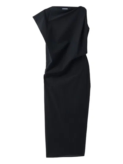 Jacquemus La Robe Drap Asymmetrical Midi Dress In Blue