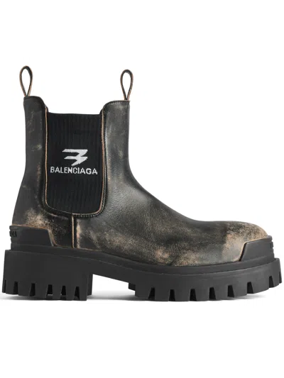 Balenciaga Strike Distressed Leather Chelsea Boots In Gray