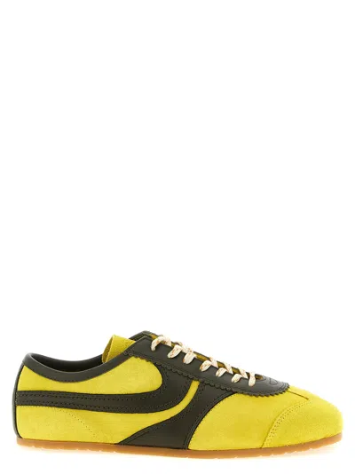 Dries Van Noten Leather-trimmed Suede Sneakers In Yellow