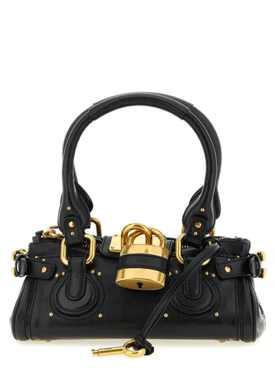 Chloé Paddington Black Shoulder Bag With Oversized Padlock And C-shaped Buckles In Grainy Leather Woman In Black