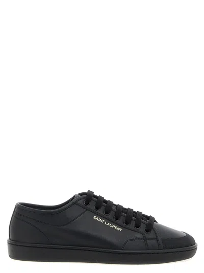 Saint Laurent Leather Sneakers With Almond Toe And Perforated Style In Black