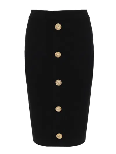 Balmain Knitted Vichy A-line Skirt With Jewel Buttons In Black