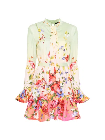 Roberto Cavalli Green Fuchsia Cotton Elastane Dress In Multi