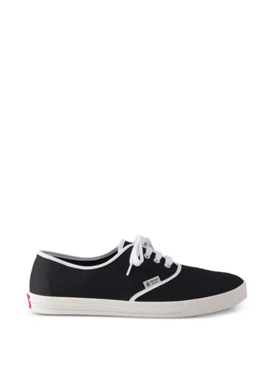 Prada Lace Up Sneakers Contrast Trim Rubber Sole In Black