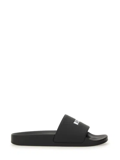 Msgm Slide Sandal With Logo In Black
