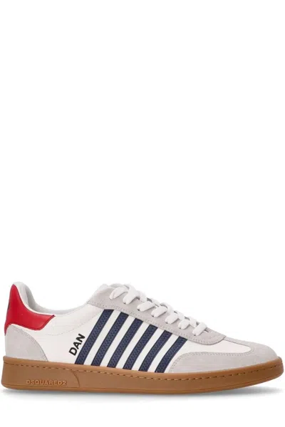Dsquared2 Iconic White Calf Leather Boxer Sneakers In White