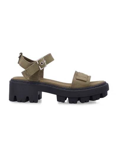 Prada Platform Sandals Ankle Strap Canvas Upper In Brown