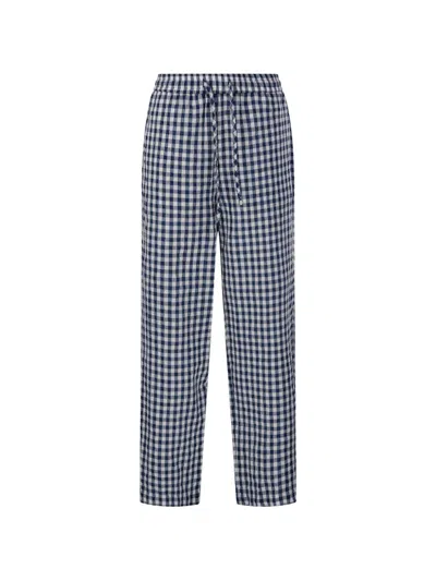 Dunst Checked Drawstring Trousers In Blue