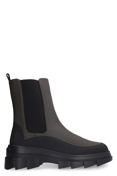 Stuart Weitzman Chunky Sole Ankle Boot With Elastic Panels In Gray