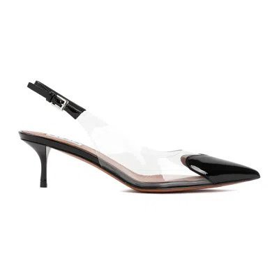 Alaïa Le Coeur Black Patent Leather High Slingback In Animal Print