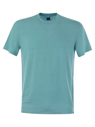 Fedeli Garment-dyed Linen And Elastane Blend T-shirt In Blue