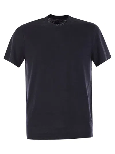Fedeli Lightweight Linen And Elastane Blend T-shirt In Blue