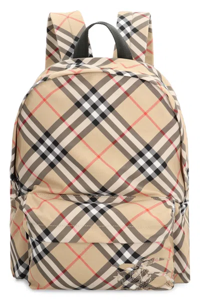 Burberry Check Pattern Backpack With Front Pocket In Brown