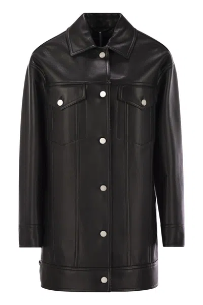 Max Mara Nappa Leather Oversized Jacket In Black