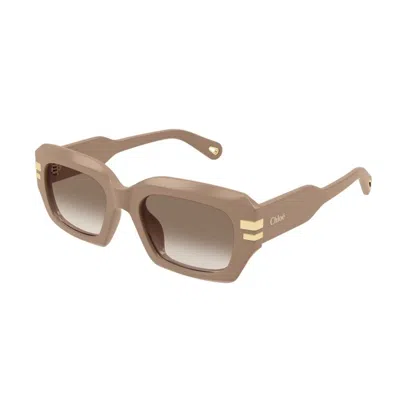 Chloé Rectangular Frame Sunglasses In Brown