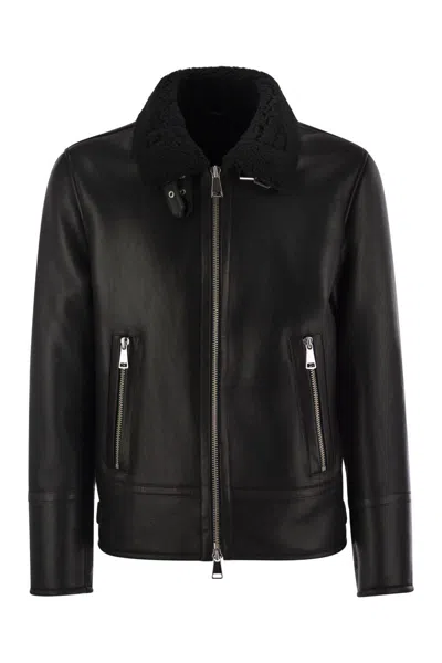 Dondup Regular Shearling Jacket In Black