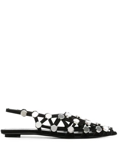 Attico Grid Embellished Suede Ballet Flats In Black