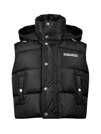 Dsquared2 Logo Printed Down Vest Jacket In Black