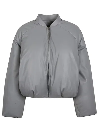 Loewe Grey Leather Bomber Jacket In Gray