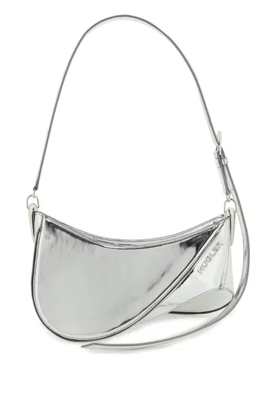 Mugler Adjustable Metallic Strap Shoulder Bag In Silver