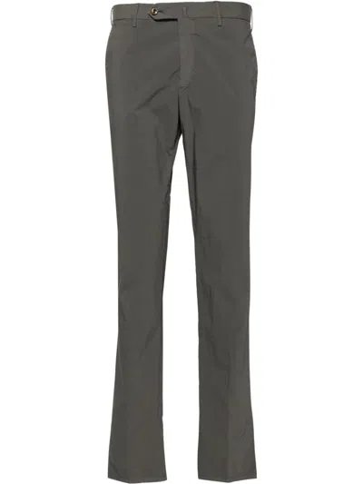 Pt01 Double Dye Stretch Light Popeline Slim Flat Front Pants In Gray