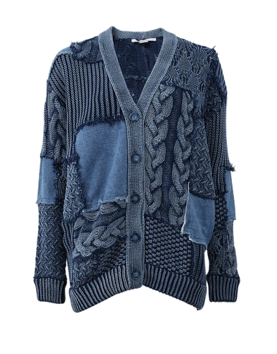 Stella Mccartney Patchwork Cotton Knit & Denim Cardigan