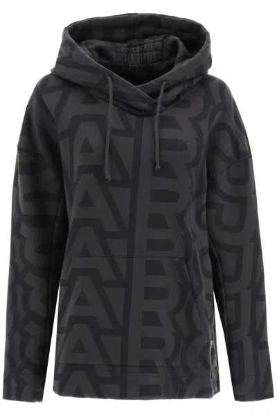 Marc Jacobs Monogram Oversized Drawstring Hoodie In Black