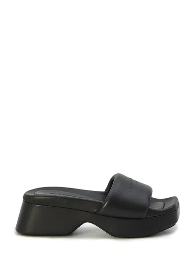 Alexander Wang Float Logo-debossed Platform Slides In Black