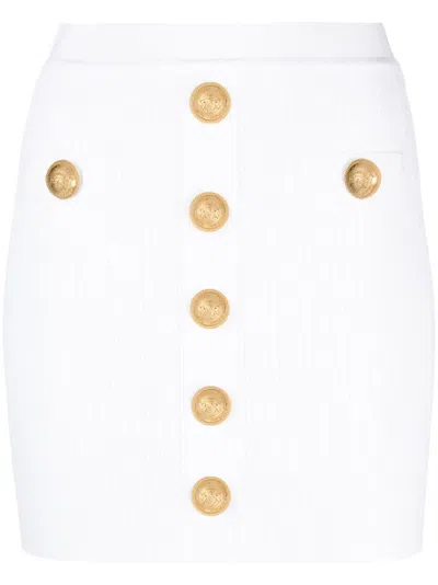 Balmain Embellished Pointelle And Ribbed-knit Mini Skirt In White