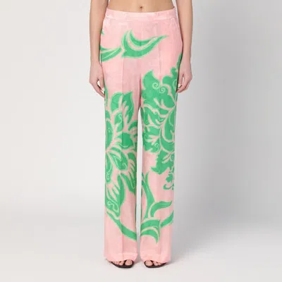 Etro Wide Printed Trousers In Silk Blend In Pink