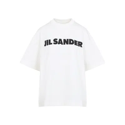 Jil Sander Women White Crewneck T-shirt With Logo Lettering On The Front In Cotton Woman In Gray