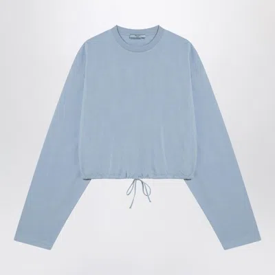 Prada Crew Neck Cropped Top Drawstring Hem In Blue